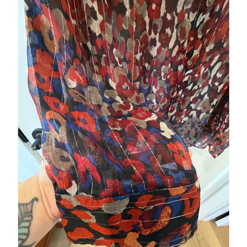 Chicho's Multicolor Animal Print Blouse Shear Button Down Lightweight size 3 - Picture 3 of 5